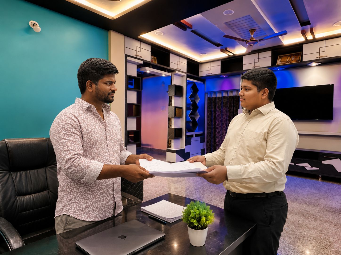 Property document handover at Bhavani Real Estate office